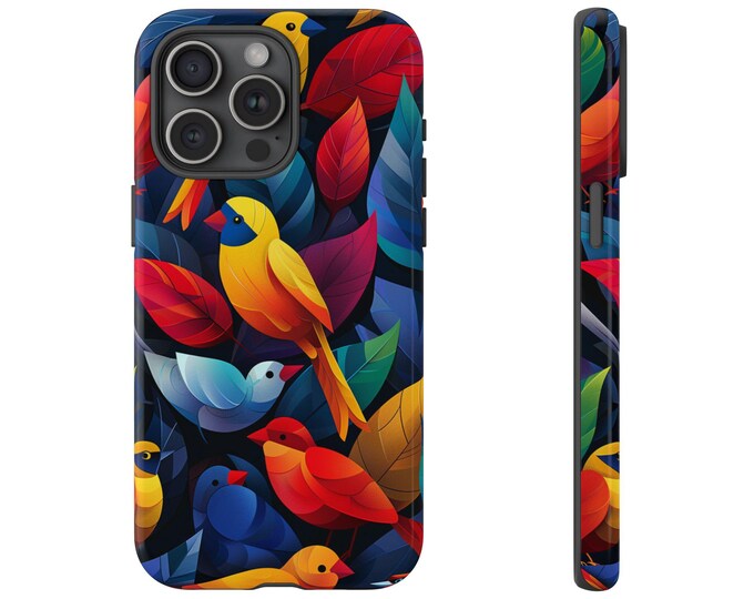 Colorful Birds Tree Leaves Phone Case: iPhone, Galaxy, Pixel - Lifetime Warranty