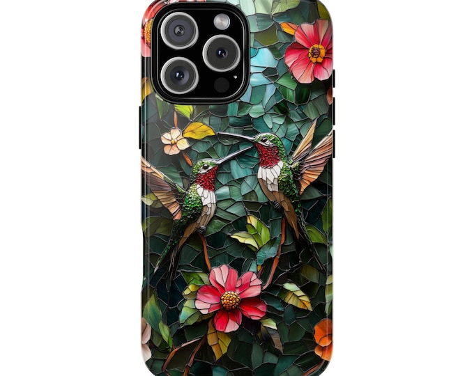 Hummingbird Stained Glass Birds Flowers Phone Case: iPhone, Galaxy, Pixel - Lifetime Warranty