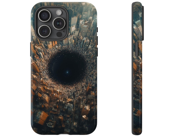 Sci-fi Cityscape Black Hole City Vortex Phone Case: iPhone, Galaxy, Pixel - Lifetime Warranty