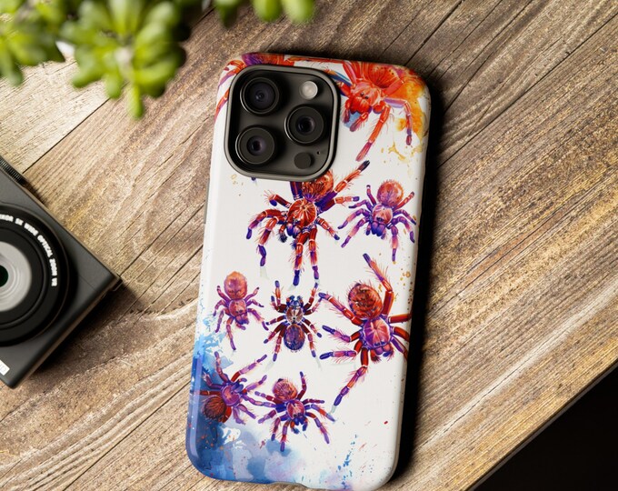 Watercolor Tarantula Spider Pattern Phone Case: iPhone, Galaxy, Pixel - Lifetime Warranty