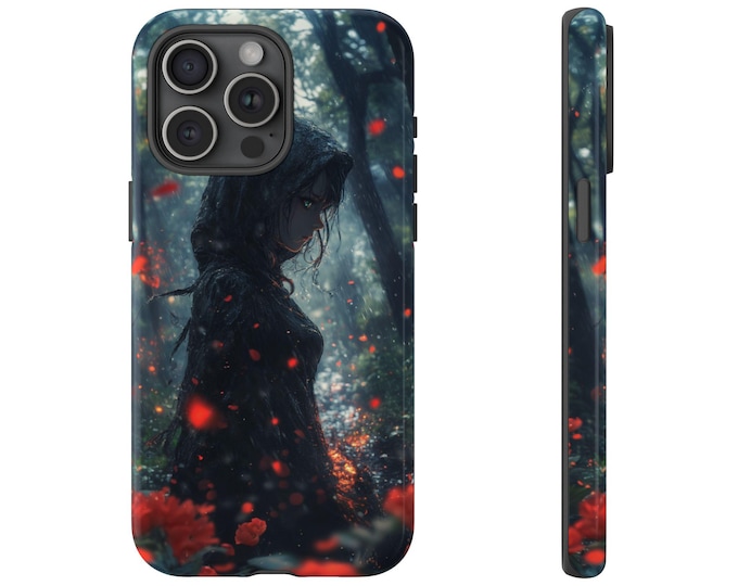 Forest Red Flowers Case, Anime Girl in Woods Cover, Nature Trees Deep Wilderness Design - Phone Case for Samsung Galaxy, iPhone, Pixel