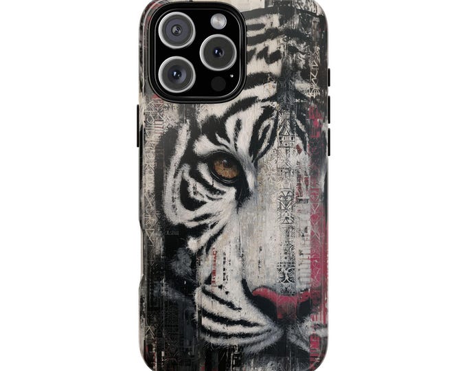 Striking White Tiger Abstract Art Phone Case: iPhone, Galaxy, Pixel - Lifetime Warranty