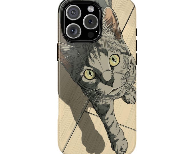 Gray Cat Kitty Illustration Phone Case: iPhone, Galaxy, Pixel - Lifetime Warranty