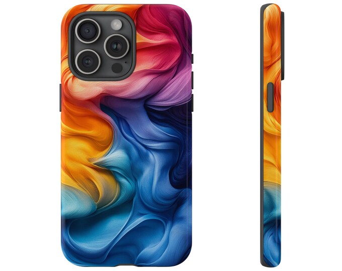 Vibrant Paint Mix Phone Case | iPhone, Samsung Galaxy, Pixel | Colorful Shiny Swirly Thick Artist Paint Rainbow Colors Design Tough Cover