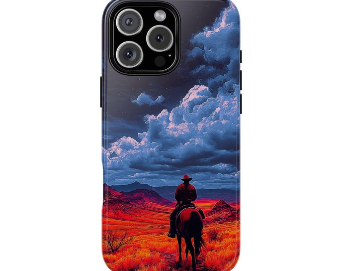Cowboy Desert Night Lone Rider Wild West Phone Case: Tough Cover for iPhone (MagSafe Compatible), Samsung Galaxy, Pixel