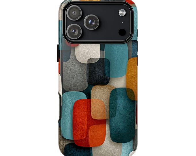 Orange Teal Overlay Shapes Phone Case: iPhone, Galaxy, Pixel - Lifetime Warranty