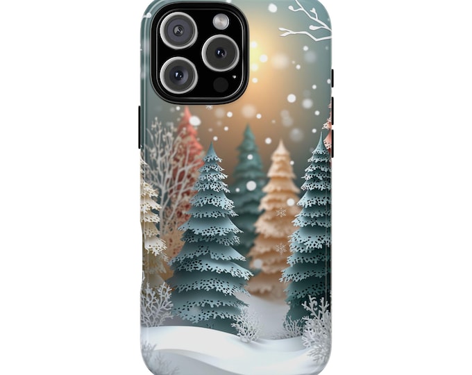 Christmas Winter Snow Trees Paper Art Phone Case: iPhone, Galaxy, Pixel - Lifetime Warranty