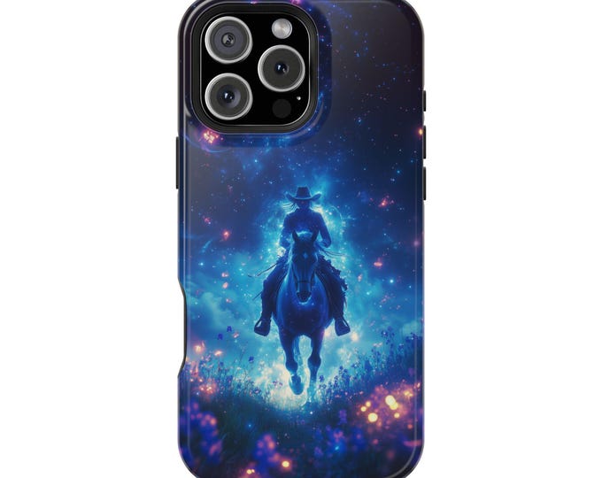 Western Fantasy Celestial Cowgirl Wildflowers Phone Case: iPhone, Galaxy, Pixel - Lifetime Warranty