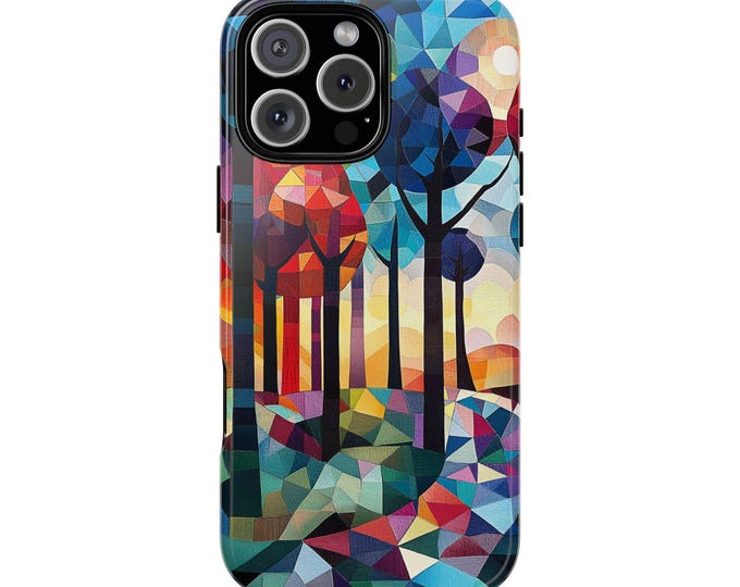 Colorful Geometric Forest Polygon Art Trees Phone Case: iPhone, Galaxy, Pixel - Lifetime Warranty