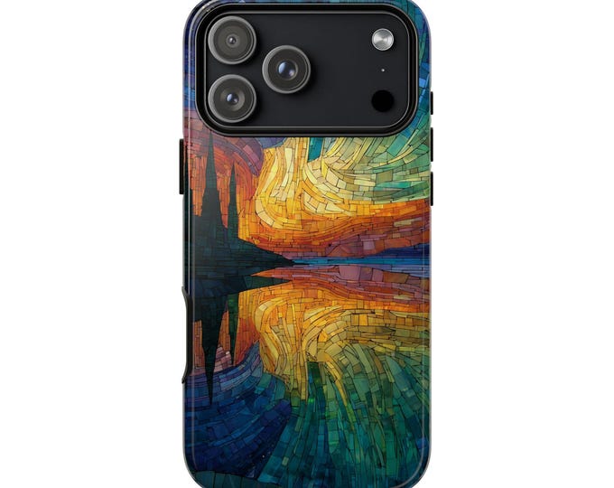 Northern Lights Stained Glass Mosaic Tiles Phone Case: iPhone, Galaxy, Pixel - Lifetime Warranty