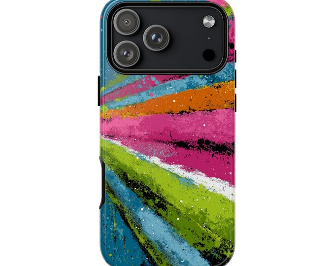 Splash Stripes Pink Bright Green Phone Case: iPhone, Galaxy, Pixel - Lifetime Warranty