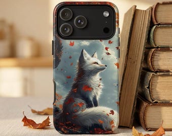 Arctic Kitsune Fox Orange Leaves Phone Case for iPhone 17 16 15 14 13 12 11, Samsung Galaxy S26 S25 S24 S23, Google Pixel