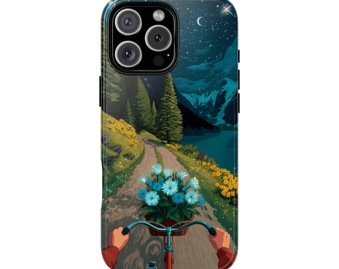Bicycle Ride Night Stars Blue Flowers Phone Case: iPhone, Galaxy, Pixel - MagSafe Compatible