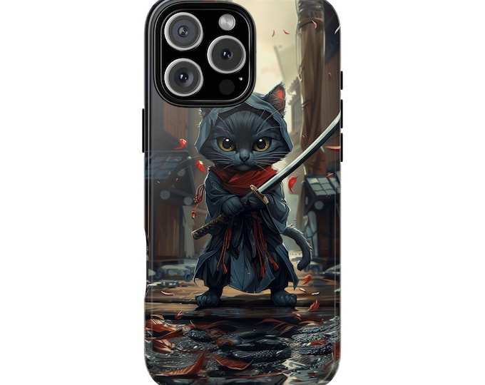 Ninja Cat Anime Samurai Sword Phone Case: iPhone, Galaxy, Pixel - Lifetime Warranty