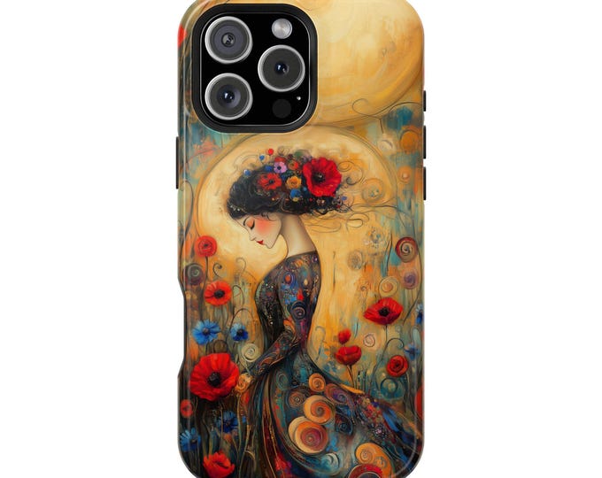 Klimt Flower Woman Red Poppy Flowers Phone Case: iPhone, Galaxy, Pixel - Lifetime Warranty