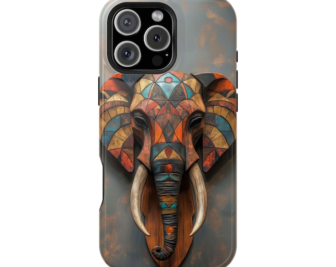 Tribal Elephant Ancient Mask Geometric Mahogany Phone Case: iPhone, Galaxy, Pixel