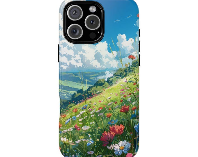 Wildflowers Hill Grass Flower Sky Clouds Phone Case: iPhone, Galaxy, Pixel - Lifetime Warranty