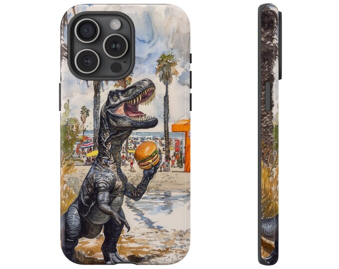 Dinosaur Hamburger Beach Dino Phone Case: iPhone, Galaxy, Pixel - Lifetime Warranty