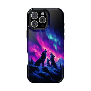 Wolves Howling Aurora Borealis Purple Phone Cover Case: iPhone, Galaxy, Pixel