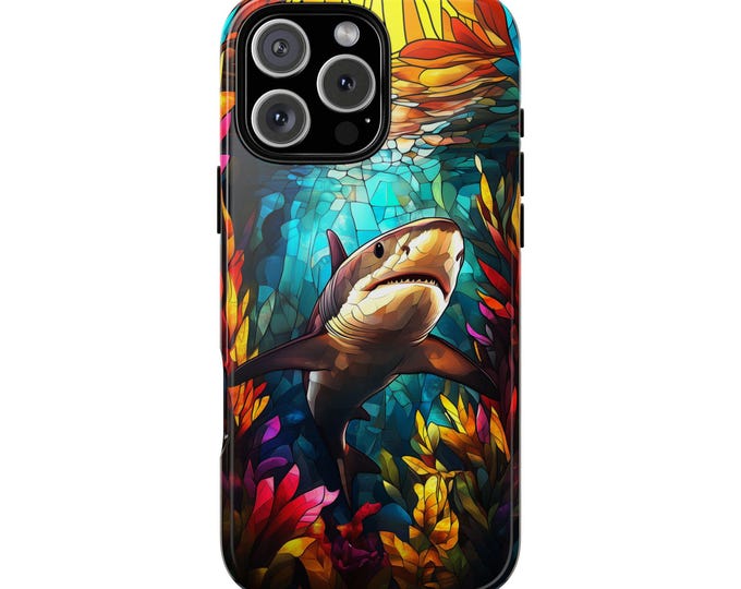 Shark Stained Glass Marine Life Phone Case: iPhone, Galaxy, Pixel - Lifetime Warranty
