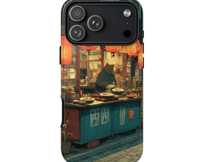Tokyo Cat Anime Ramen Food Vendor Phone Case: iPhone, Galaxy, Pixel - Lifetime Warranty