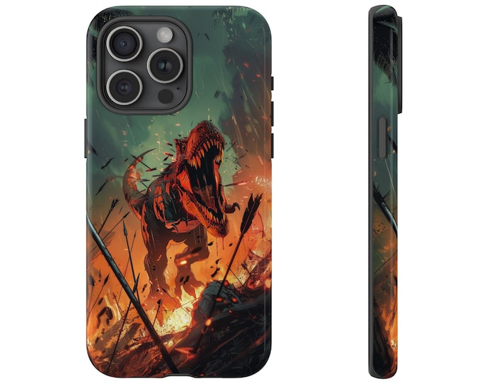 Savage T-Rex Dinosaur Fire Arrows Cover Phone Case for iPhone, Samsung Galaxy, Google Pixel | Shockproof Protector