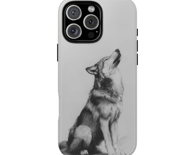 Wolf Graphite Sketch on White Phone Case: iPhone, Galaxy, Pixel - Lifetime Warranty