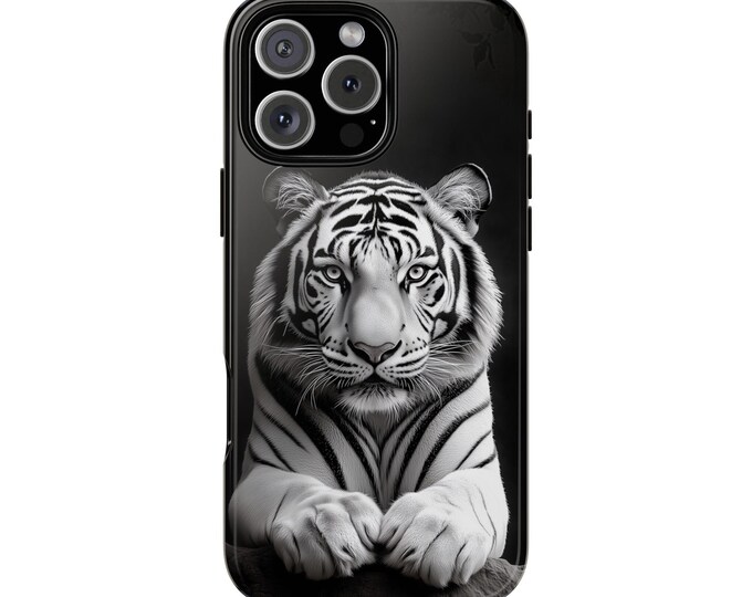 White Tiger Monochrome Contrast Cat Photograph Art Phone Case: iPhone, Galaxy, Pixel - Lifetime Warranty