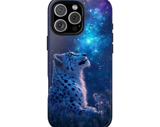 Snow Leopard Blue Cosmos Stars Phone Case: iPhone, Galaxy, Pixel - Lifetime Warranty