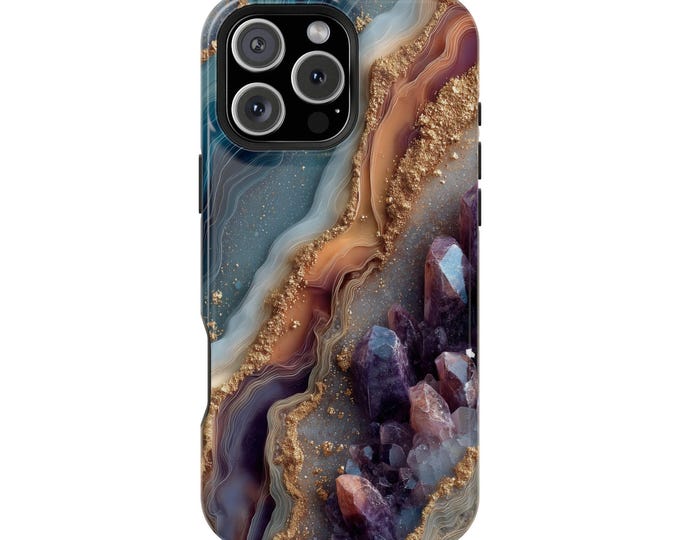 Teal Sienna Marble Geode Purple Crystal Phone Case: iPhone, Galaxy, Pixel - Lifetime Warranty