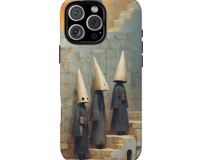 Enigmatic Hooded Cone Figures Ancient Steps Phone Case: iPhone, Galaxy, Pixel - Lifetime Warranty
