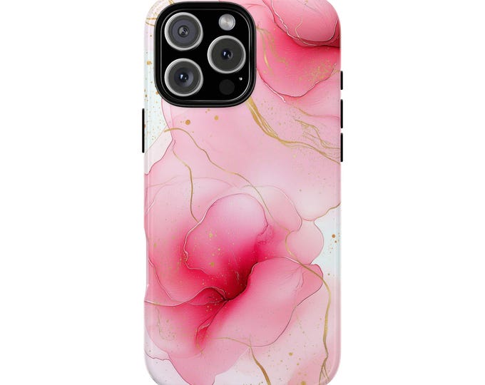 Watercolor Pink Flowers Vibrant Marble Phone Case: iPhone, Galaxy, Pixel - Lifetime Warranty