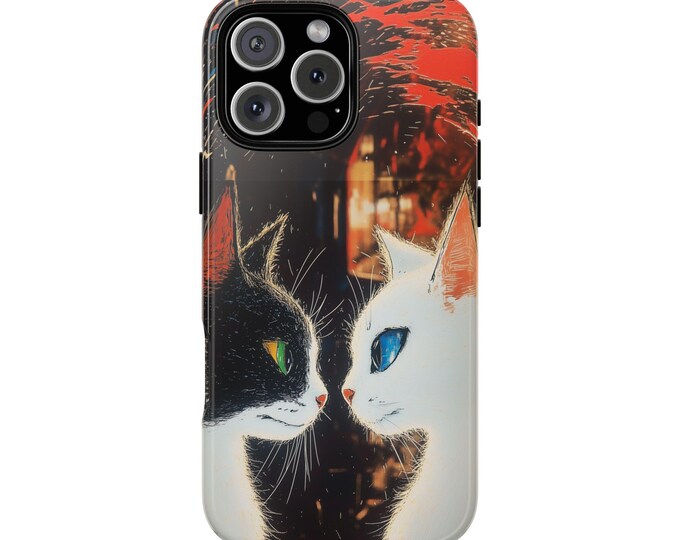 Black and White Cats Vibrant Glow Phone Case: iPhone, Galaxy, Pixel - Lifetime Warranty
