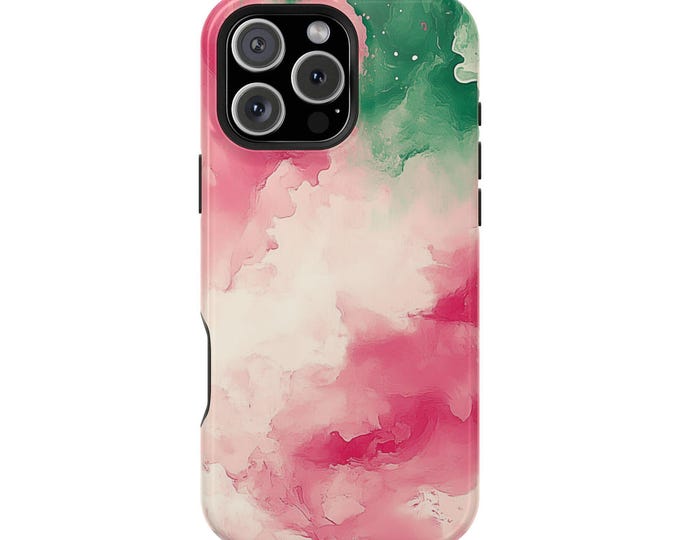 Pink Green Watercolor Ink Painting Phone Case: iPhone, Galaxy, Pixel - Lifetime Warranty