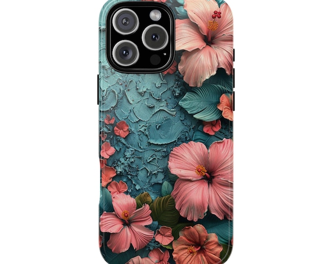 Pink Hawaii Flower Hibiscus Pastel Teal Phone Case: iPhone, Galaxy, Pixel - Lifetime Warranty