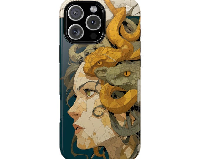 Medusa Yellow Gray Abstract Snakes Phone Case: iPhone, Galaxy, Pixel - MagSafe Compatible