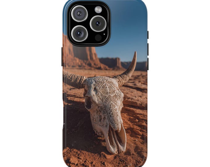 Desert Cow Skull Tribal Markings Phone Case: iPhone, Galaxy, Pixel - Lifetime Warranty
