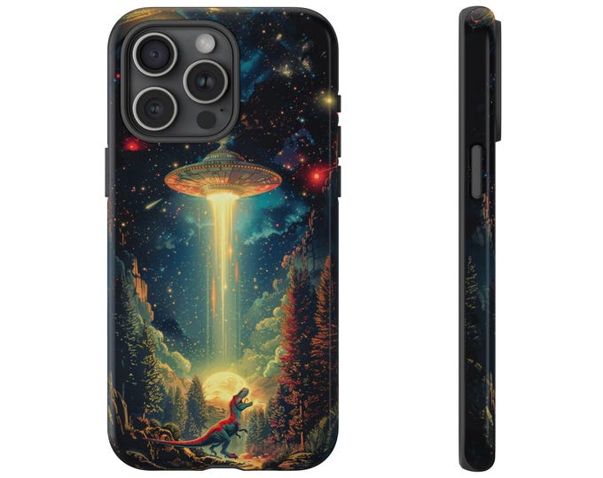 UFO Blast Dinosaur T-Rex Dino - Tough Phone Case: iPhone, Galaxy, Pixel - Lifetime Warranty