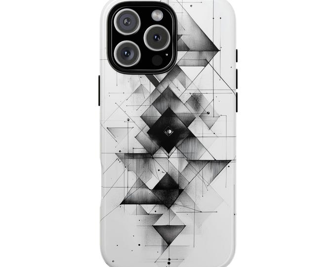 Geometric Shapes Abstract Pencil Sketch Art Phone Case: iPhone, Galaxy, Pixel - Lifetime Warranty