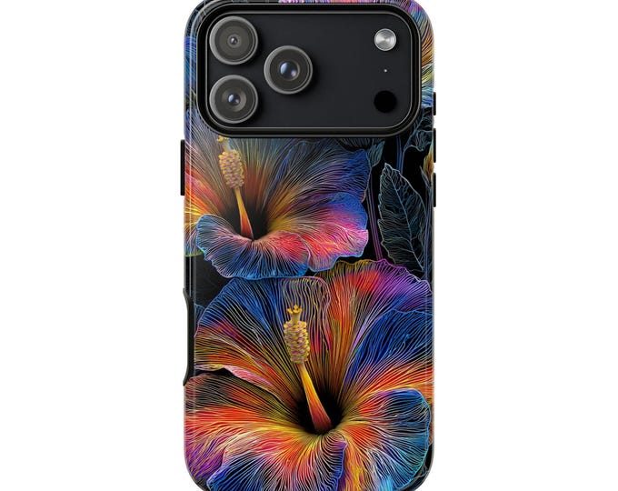 Hibiscus Swirls Tropical Floral Waves Phone Case: iPhone, Galaxy, Pixel - Lifetime Warranty