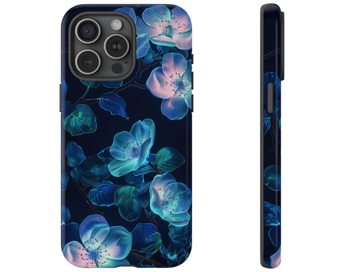 Midnight Iridescent Flower Glow Phone Case: iPhone, Galaxy, Pixel - Lifetime Warranty