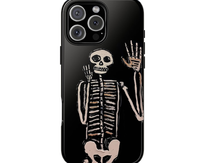 Black White Spooky Skeleton Artwork Phone Case: iPhone, Galaxy, Pixel - Lifetime Warranty