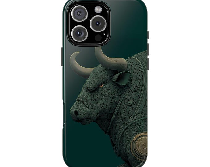 Green Bull Horns Powerful Abstract Phone Case: iPhone, Galaxy, Pixel - MagSafe Compatible