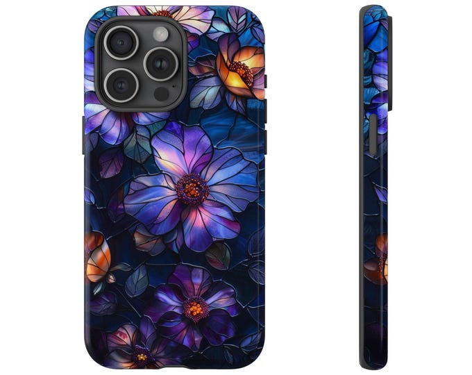 Midnight Violet Floral Stained Glass Flowers Phone Case for iPhone | Samsung Galaxy | Google Pixel