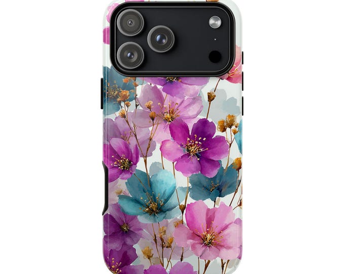 Watercolor Cyan Violet Flowers Phone Case for iPhone | Samsung Galaxy | Google Pixel