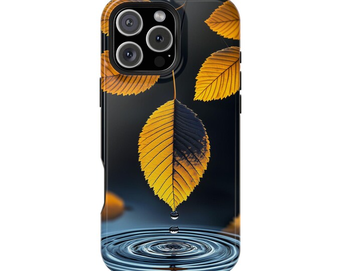 Yellow Gold Leaves Water Drop Phone Case: iPhone, Galaxy, Pixel - Lifetime Warranty