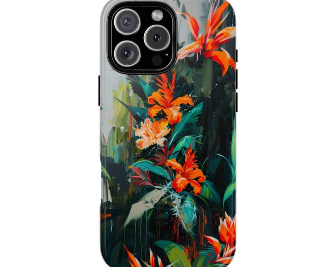 Tropical Hawaii Flowers Orange Green Hibiscus Floral Phone Case: iPhone, Samsung Galaxy, Google Pixel