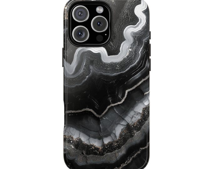 Black Geode Agate Crystal Slice Phone Case: iPhone, Galaxy, Pixel - Lifetime Warranty