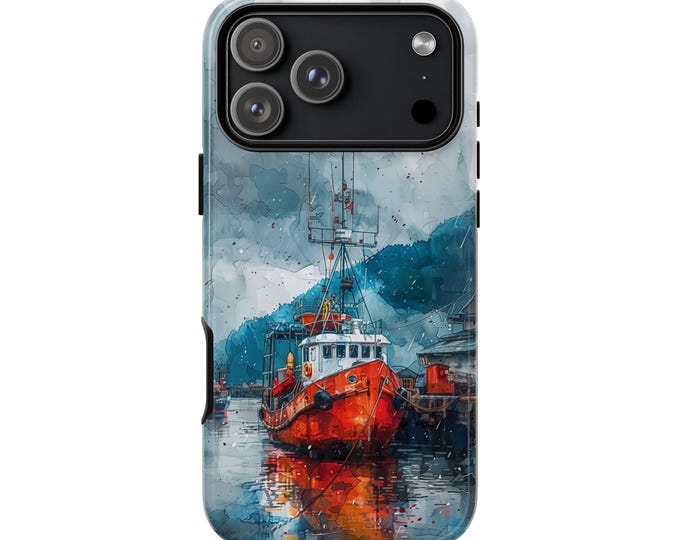 Fisherman Boat Fishing Dock Watercolor Phone Case for iPhone, Galaxy, Pixel – Lifetime Warranty