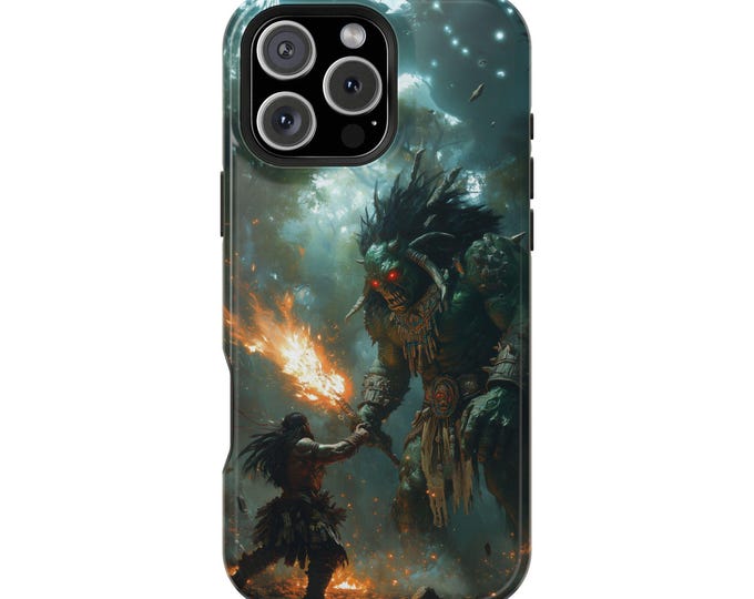 Aztec Warrior Fighting Orc Battle Scene Phone Case: iPhone, Galaxy, Pixel - Lifetime Warranty